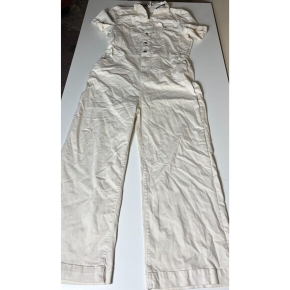 Maeve Anthropologie Jumpsuit Womens XL 12/14 White Belted Waist Collar Button Up - Picture 4 of 11